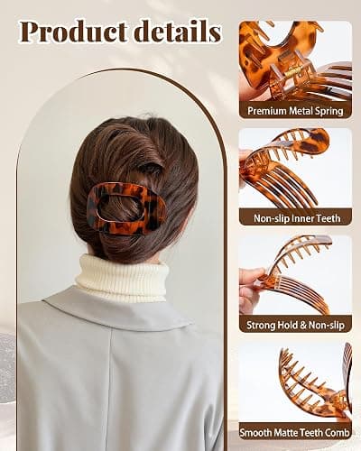 Secroma 6 PCS Flat Hair Clips for Women, French Medium Non Slip Claw Clips | Minimalist Matte Design with Strong Grip for Thick Thin Hair, Keeps Hair Secure for Low Buns, Updos and Everyday Styling thumbnail 5