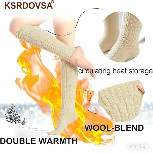 2 Pair Leg Warmers, Y2k Leg Warmers Women Kawaii Thigh High Socks Knee High Socks, Cable Knitted Long Socks thumbnail 3