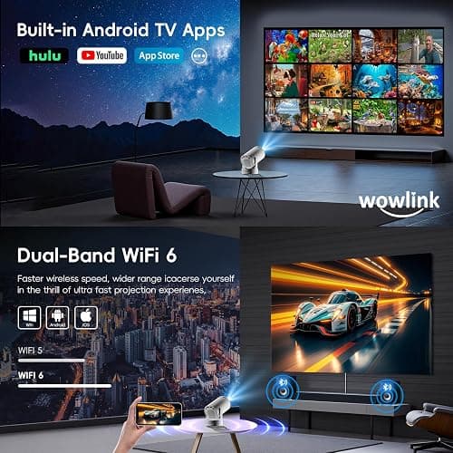 [Built-in Apps & 2025 Upgraded] Mini Projector with WiFi 6 and Bluetooth 5.4 Support 4K 1080P Auto Keystone 180° Rotatable Projector Portable Compatibile with HDMI/TV Stick/Memory Stick/Laptop, White thumbnail 3