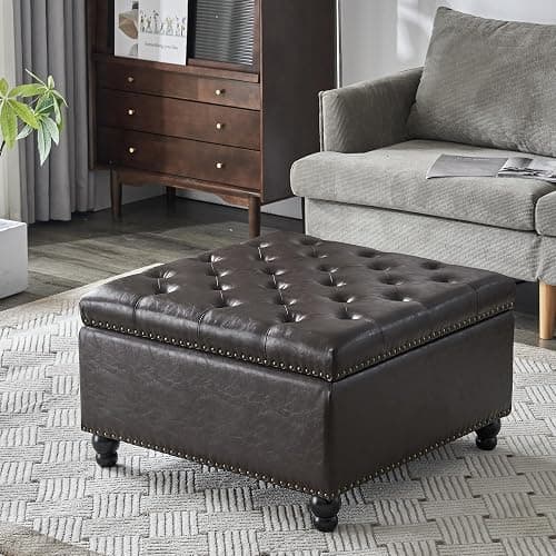 Polarisys Square Storage Ottoman Bench Ottoman Coffee Table Bench Oversized Coffee Table Ottoman Bench with Storage for Living Room, Brown thumbnail 8