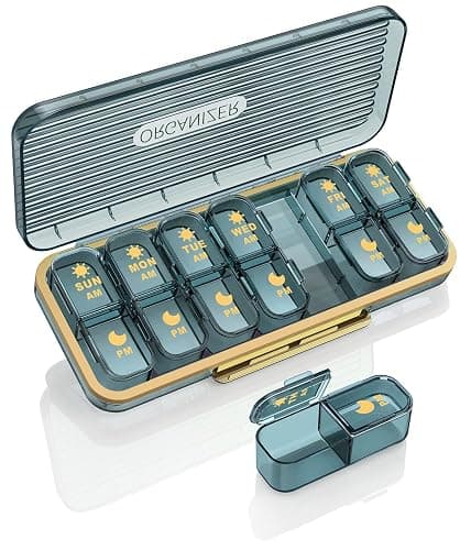 Am Pm Pill Organizer, Weekly Pill Box 2 Times A Day - Acedada 7 Day Pill Organizer with 7 Separate Containers, Portable Daily Medicine Dispenser Case for Vitamin, Fish Oils, Supplements, Stylish Blue - Image 1