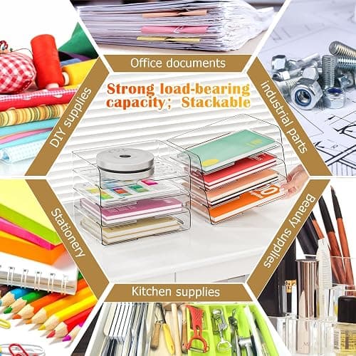 YKLSLH 4 Trays Paper Organizer Letter Tray - Acrylic Desk File Organizer, Stackable Clear Paper Holder Sorter Office Organizer for Letter/A4, Office File Ipad Books Notes Etc thumbnail 7