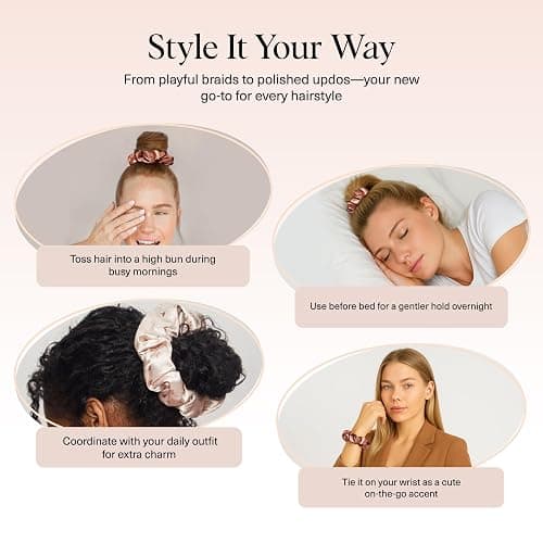 Kitsch & Disney Satin Scrunchies for Women - No Crease Hair Ties for Girls | Big Scrunchies with All Hair Types and Textures, Perfect for Day or Night | Ideal Gifts for Women - 2 Pcs, Desert Crown thumbnail 5
