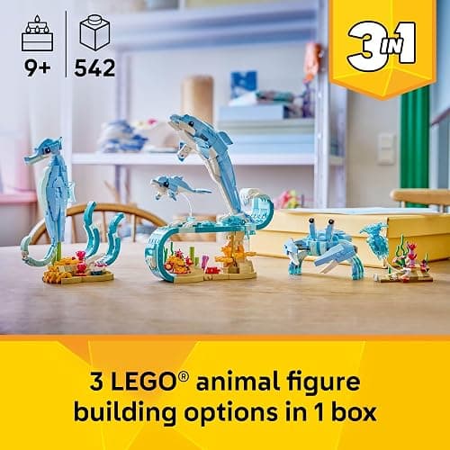 LEGO Creator 3 in 1 Sea Animals: Beautiful Dolphins Building Toy for Girls, Boys, & Kids, Ages 8+ - Build a Dolphin, Seahorse, or Crab Animal Figure - Gift Idea for Birthdays - 31385 thumbnail 2