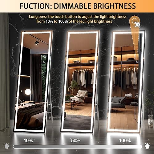 Hasipu Full Length Mirror with Lights, 56" x 15.8" LED Floor Mirror, Full Body Dressing Standing, Hanging Mounted Mirror for Living Room Bedroom Cloakroom, Square White thumbnail 4