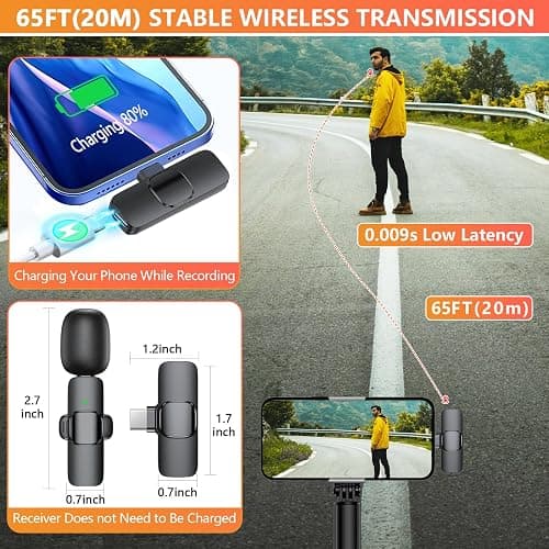 Wireless Microphone for iPhone, Android Phone, Laptop, CDMVAB 2 Pack Lavalier Microphone for Video Recording, Mini Mics with Noise Reduction for Podcast YouTube TikTok Vlog thumbnail 6