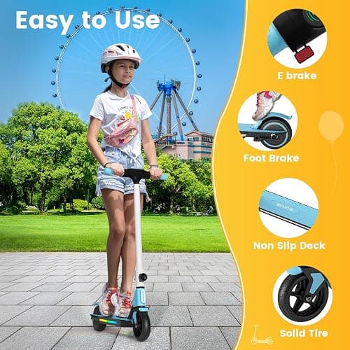 SIMATE Electric Scooter for Kids 6-14, e Kick Scooter with LED Display and Colorful Lights, Adjustable Height and Foldable, Double Brake, Gifts for Kids Girls Boys thumbnail 6