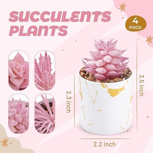 Der Rose Set of 4 Succulents Plants Artificial for Office Desk Accessories for Women Pink Home Decor thumbnail 3