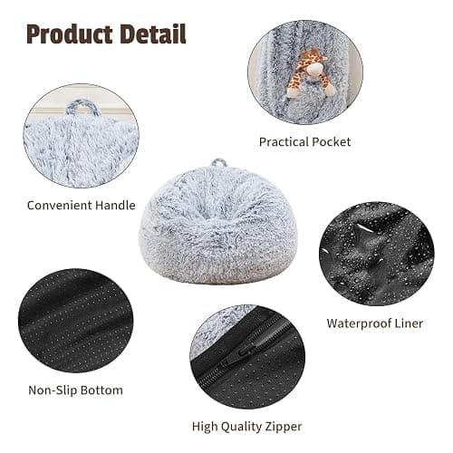 Comfy Soft Bean Bag Chair Cover for Teens Adults Boys, Living Room Furniture No Filler Cover Only, Stuffed Animal Bean Bag Chair with Side Pocket Anti-Slip Bottom thumbnail 7