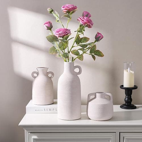 Ceramic Vase Set, 3Pcs Flower Vases for Modern Boho Farmhouse Decor, Decorative Vases for Pampas Grass & Dried Flowers, Distressed Finish thumbnail 6