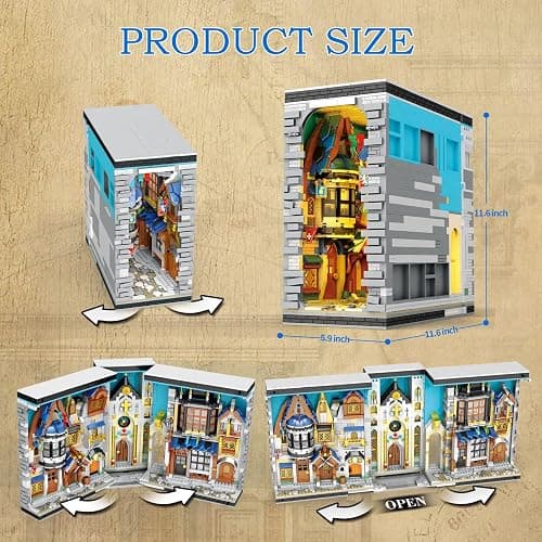 Reobrix Medieval Book Nook Building Set with Lights for Adults, 2687 Pieces | Warm LED Lighting 180° Hinged Opening Design 2687-Piece Detailed Build Bookshelf Insert and Display Model thumbnail 2
