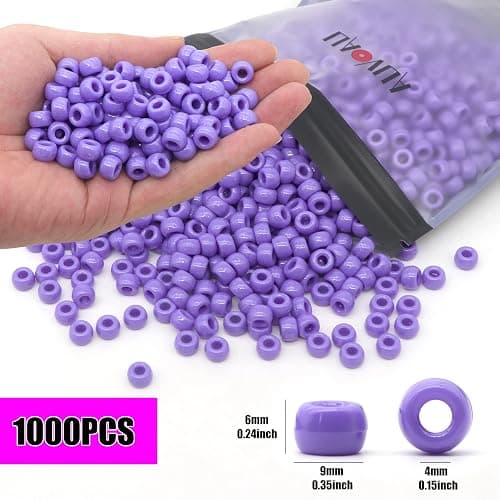 Auvoau 1000Pcs Pony Beads Bracelet 9mm Purple Plastic Barrel Pony Beads for Necklace,Hair Beads for Braids,Key Chain,Jewelry Making (Purple) thumbnail 3
