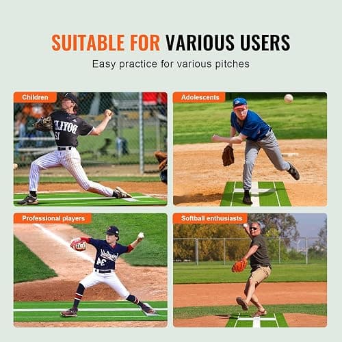 VEVOR 10x3ft Softball/Baseball Pitching Mat with Rubber Mound - Anti-Fade Turf & Anti-Slip Foam Backing, Portable Fastpitch Training Aid for Indoor/Outdoor Practice (Red/Green) thumbnail 7