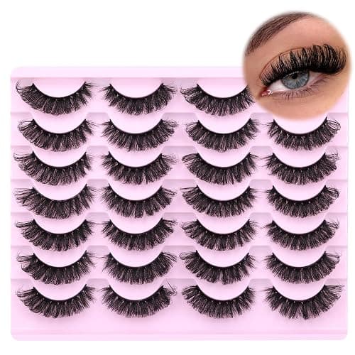 False Eyelashes Volume Russian Strip Lashes D-Curly Fake Eyelashes Extension Wispy Cat Eye Lashes Handmade Soft Reusable 14 Pairs Lashes Pack thumbnail 6