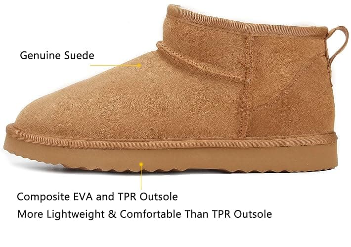 Snow Boots for Women, Mini Ankle Booties Memory Foam Winter Shoes Low Heel Suede Leather Fur lined Warm Flat Boots thumbnail 2