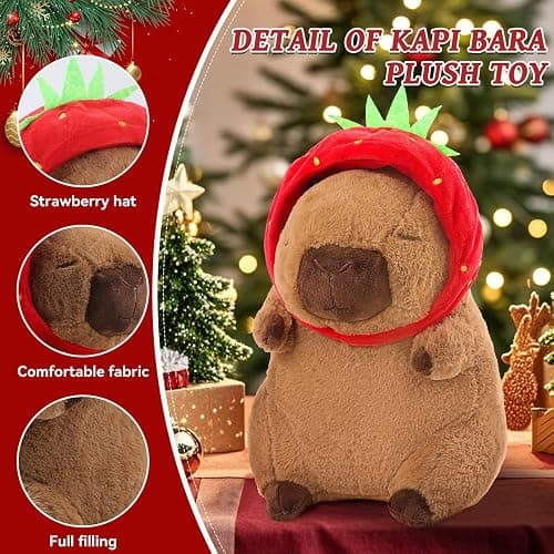 SHINUOER Capybara Plush Cute Capybara Stuffed Animal Kawaii Plush with Strawberry Hat Capybara Gifts Cute Plush Pillow Christmas Gifts for Boys Girls 9 Inch thumbnail 3