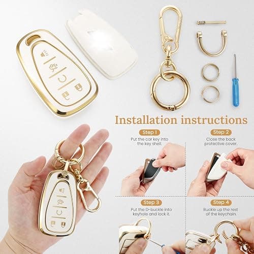 Coverforkey for Chevy Key Fob Cover with Upgraded Anti loss Durable Metal Keychain, Fashionable Soft Case for Camaro Equinox Malibu Trax Volt Traverse Blazer (5 Buttons) (Gold, B1) thumbnail 7