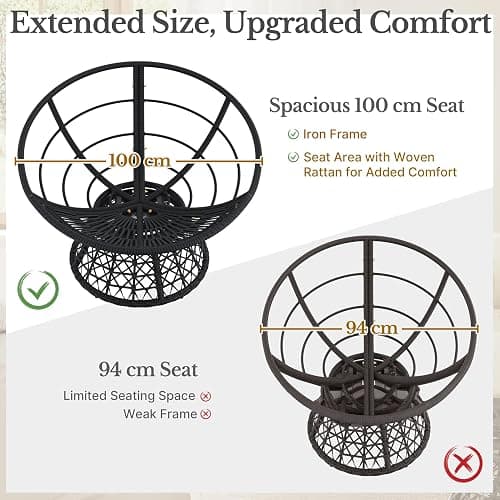 Yaheetech Indoor Papasan Chairs with Thick Tufted Cushions and Frame, Swivel Wicker Ergonomic Lounge Reading Chairs for Living Room/Bedroom, Beige thumbnail 4
