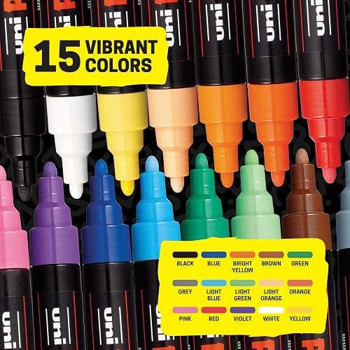 Posca Paint Art Markers, Set of 15 5M Medium Acrylic Markers with Reversible Tips, Artist Recommended Paint Pens for Gifts, Decorations, Fabric, Metal, Glass, Wood and Canvas thumbnail 3