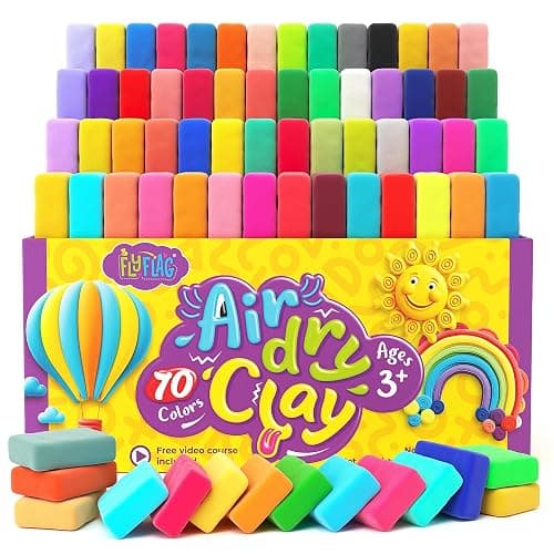 FlyFlag Air Dry Clay - 70 Colors, Ultra Light and Soft, Non-Toxic Modeling Clay for Kids with Tools and Tutorials, for Creative Play and Learning - Image 1