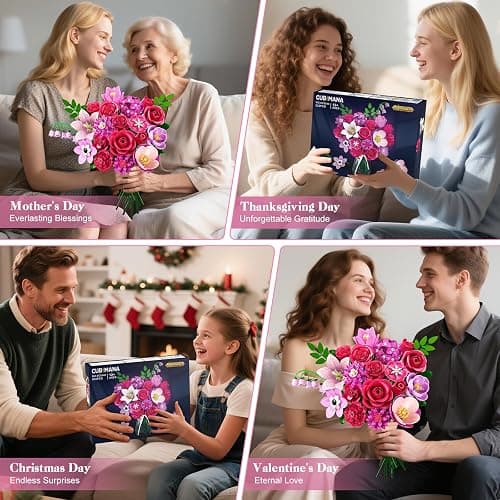 CUBIMANA Flowers Bouquet Building Set with Light - 21 Rose Red Botanical Collection Building Block Set for Adults, 832 PCS Flower Plant Kit for Home Decor, for Her Women Girls Kids 12+ thumbnail 7