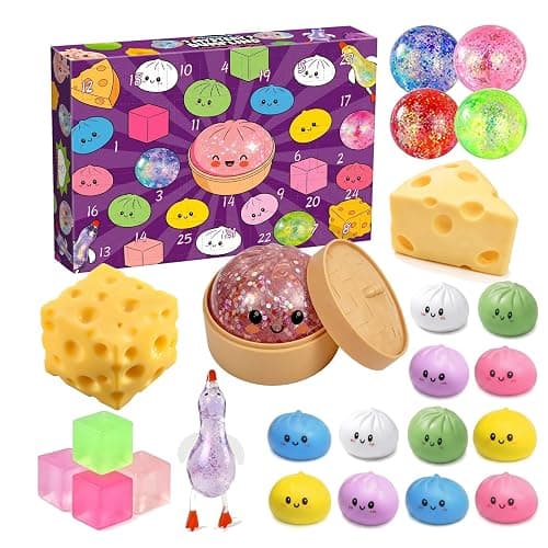 2026 Squishy Advent Calendar, 25 Day Christmas Countdown with Dumpling, Cheese, Glitter Ball & Surprise Squishies, Food-Inspired Collectible Collection, Holiday Gift Box, Mystery Countdown Calendar - Image 1