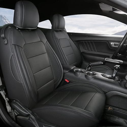 GIANT PANDA Customized Full Set Car Seat Covers Fit Ford Mustang Coupe Hardtop 2015 2016 2017 2018 2019 2020 2021 2022 2023 2024 2025 2026- (Black) - Image 1