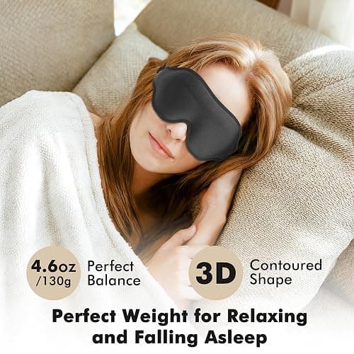 Weighted Eye Mask for Sleeping, 3D Contoured Sleep Mask Blackout with Adjustable Strap, Lash Extensions Sleeping Mask for Travel, Eye Cover Blindfold for Men Women (Black, 4.6oz) thumbnail 2
