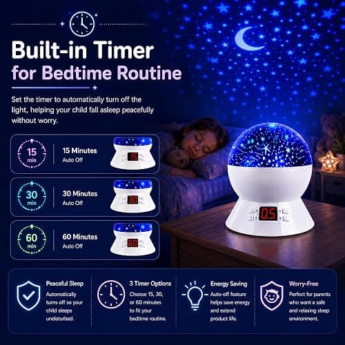 MOKOQI Star Projector Night Light for Kids, Rotating Stars Night Light Projector for Kids Bedroom, Star Projector with Timer, Light Up Stars for Ceiling, Star Machine Gift for Boys Girls Toddlers thumbnail 5