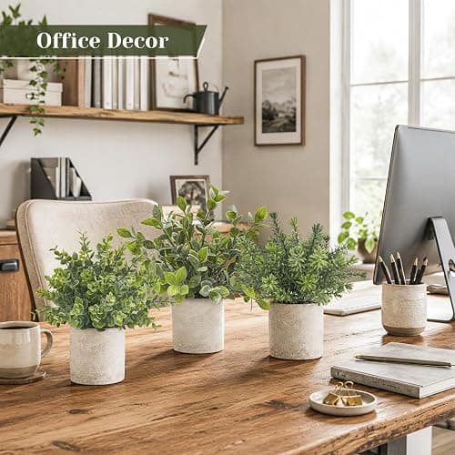 Der Rose 3 Pack Mini Potted Fake Plants Artificial Plastic Eucalyptus Plants Topiaries for Home Office Desk Farmhouse Shelf Room Bathroom Decor(Sage Green) thumbnail 2