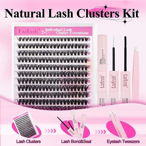 FADLASH Lash Clusters Kit Individual Eyelash Clusters D Curl 40D 8-16mm Eyelash Extension Kit 280Pcs Lash Extensions with Lash Bond and Seal Lash Tweezer for Self Application (40D-0.07D-8-16mm KIT) thumbnail 3