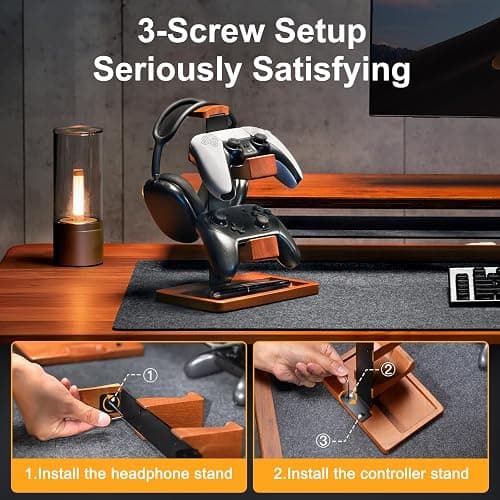 HUMANCOZY Solid Wood Controller Holder and Headphone Stand, Gaming Controller Stand for Desk, Dual Controller Organizer Rack, Fits Xbox, PS4, PS5, Gamepad, Headset Holder for Son, Husband, Boyfriend thumbnail 6
