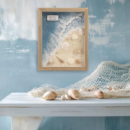 pechpell Beach Wall Decor With 3D Seashell Conch Waves, Teal Blue Coastal Themed Room Beach House Sign Table Shelf Wall Art, Beachy Aesthetic Nautical Bathroom Bedroom Decorations For Home thumbnail 5