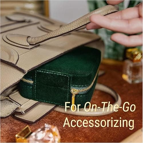 Benevolence LA Plush Velvet Jewelry Box | Travel Jewelry Case Organizer with Mirror | Featured in Oprah's Favorite Things | Best Gifts For Daughter, Girlfriend, Mom | Gifts For Her - Emerald thumbnail 7