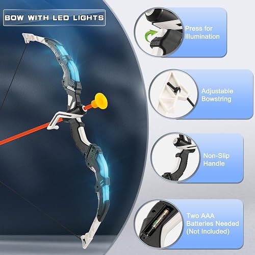 Bow and Arrow Set for Kids, 2 Pack LED Light Up Archery Set with 20 Suction Cup Arrows, Indoor and Outdoor Toy for Boys Girls Age 4-8 8-12 with Standing Target&2 Quivers, Birthday Gift 3-12 Years Old thumbnail 2