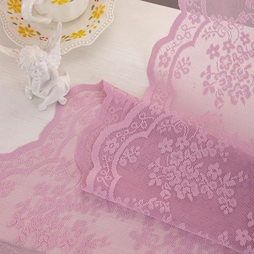 YJ YANJUN Vintage Lace Curtains 63 Inch Length-Victorian Floral Pattern Lilac Sheer Curtain Panels for Living Room Bedroom,Light Filtering, Cute Girls Drapes 2 Panels 52W x 63L Purple Blush thumbnail 5