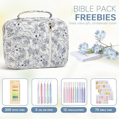 Bible Cover Case for Women Large Bible Cover with Durable Handle Quilted Bible Carrying Case for Girls Bible Study Supplies Accessories (Big Blue Flower, Big Blue Flower) thumbnail 3