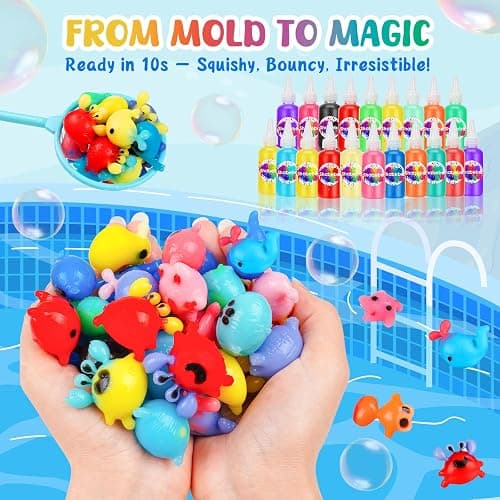 Magic Water Elf Toy Kit– 20 Magic Gels (2 Glow-in-The-Dark) & 18 Sea Creature Molds, DIY Aqua Fairy Water Gel Crafts Toy, Make Water Pets & Squishy Figures, Fun Birthday Gift for Kids Ages 3+ thumbnail 5