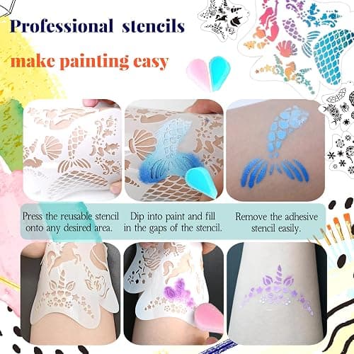 Face Painting Kit for Kids, 42 Colors Professional Face Paint Makeup Kit Non-Toxic Water Activated Facepaint Palette with Brush, Stencil, Sponge, Gem, for Party Halloween Christmas (42 Colors) thumbnail 8