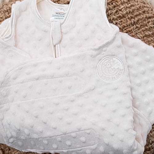 HALO Sleepsack Swaddle, 3-Way Adjustable Swaddle Blanket, TOG 3.0, Velboa Plush Dots, Cream, Newborn, 0-3 Months thumbnail 3