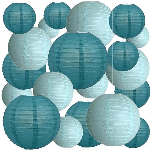 20Pcs Teal Paper Lanterns Decorative, 6"8"10" Blue Hanging Round Paper Lanterns Decorative for Bridal Shower Baby Shower Engagement Wedding Birthday Party - Image 1
