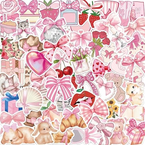 100PCS Coquette Stickers Pink Aesthetic Stickers Pack Cute Bow Tie Stickers for Girls Pink Sticker for Laptop Vinyl Waterproof Sticker Aesthetic Decals - Image 1