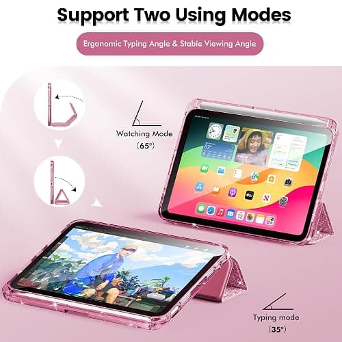 INFILAND for iPad mini 7 Case (A17 Pro), iPad mini 6 Case, iPad mini 7th/6th Generation Case 2024/2021 8.3 Inch, Glitter Cute Protective Clear Cover with Pencil Holder for Kids Girls, Pink thumbnail 8