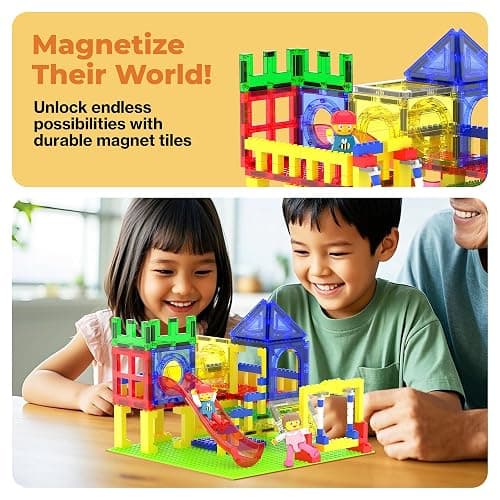 PicassoTiles Magnetic Tiles Slide & Swing Playground Building Block with 2 Character Action Figures Magnet Tile Construction Bricks Sensory Toys STEM Learning Educational Toy Kit Boy Girl Age 3+ PTQ30 - SlideSwing thumbnail 7
