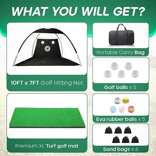 10x7 Ft. Outdoor & Indoor Golf Net & Mat - Includes 6 Sandbags for Better Stability & 5 Foam Practice Balls - Train Your Drive with Our Golf Practice Net & Mat to Improve Your Game thumbnail 4