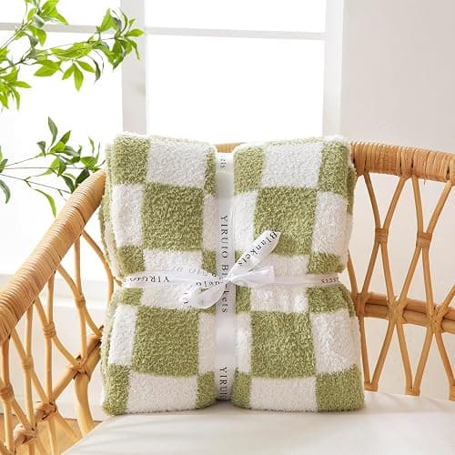YIRUIO Throw Blanket Checkered Chessboard Fluffy Fuzzy Warmer Comfort Reversible Super Soft Cozy for Home Decor Bed Couch Sofa Living Room (Sage Green, 51''x63'') thumbnail 5