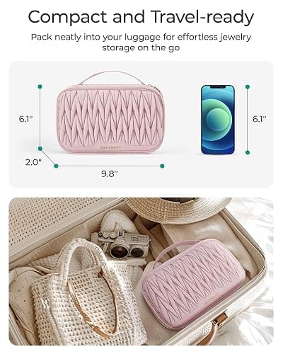 BAGSMART Travel Jewelry Case Jewelry Organizers and Storage Earings Holder Organizer for Women Necklace Holder Jewelry Rolls for Necklaces, Earrings, Bracelets-Pink thumbnail 2
