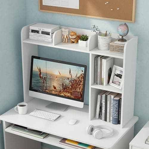 Tangkula Desktop Bookshelf, Countertop Storage Hutch with 5 Shelves for Computer Desk, Desk 3-Tier Display Rack, Multipurpose Wood Desktop Hutch Storage Organizer for Dorm Office Home thumbnail 4