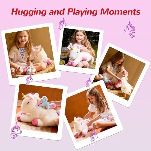 Vposyako 5 Pieces Unicorn Toys Stuffed Animals for Girls, 1 Mommy Unicorn with 4 Babies, Soft Plush Toys Gifts for Girls 3 4 5 6 7 8 9 Years, Kids, Children, Christmas, Birthday, Valentine's thumbnail 6