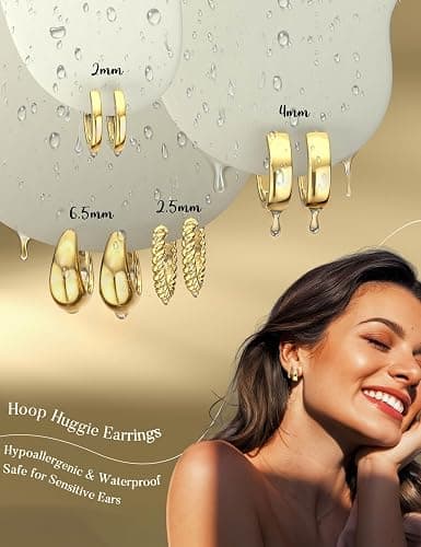 Jstyle Small Gold Hoop Earrings for Women Trendy 14K Gold Plated Huggie Earring Stacks Silver Hypoallergenic Huggie Earrings Set Dainty Chunky Cartilage Earring Sets for Multiple Piercing Jewelry Gift thumbnail 6